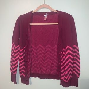 Dark Pink Chevron Stripped Cardigan